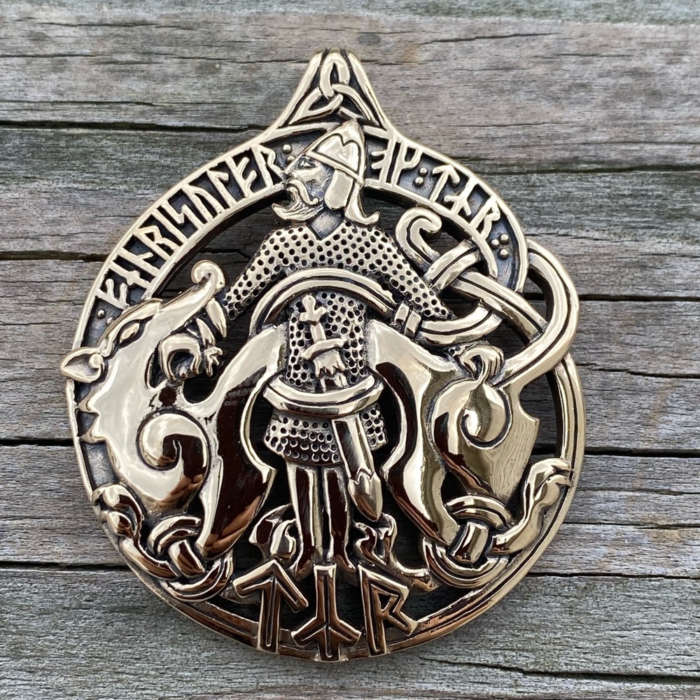 Large TYR Rune Warrior Pendant Bronze Viking Norse God Tir Dryad Design amulet